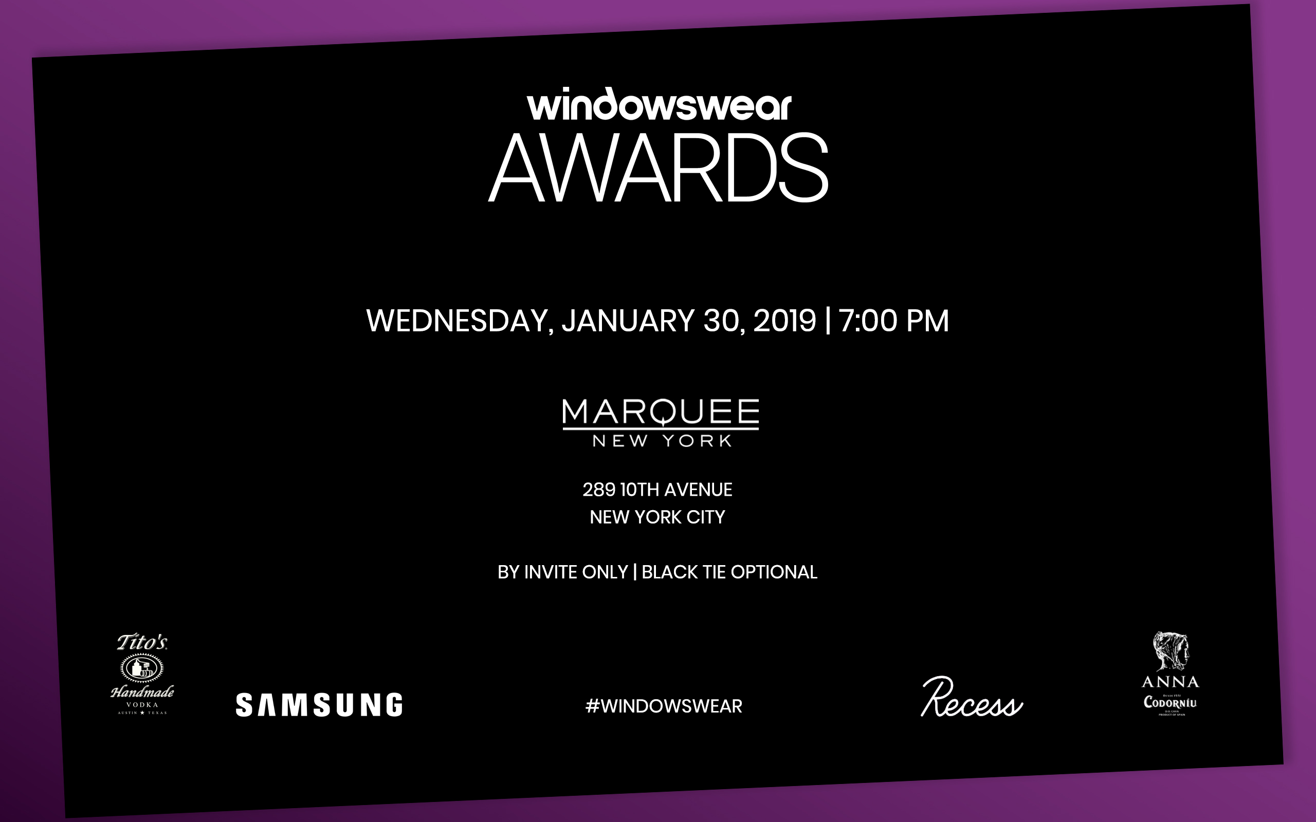 WindowsWear Awards Party (Wednesday, January 30, 2019 in New York City)!