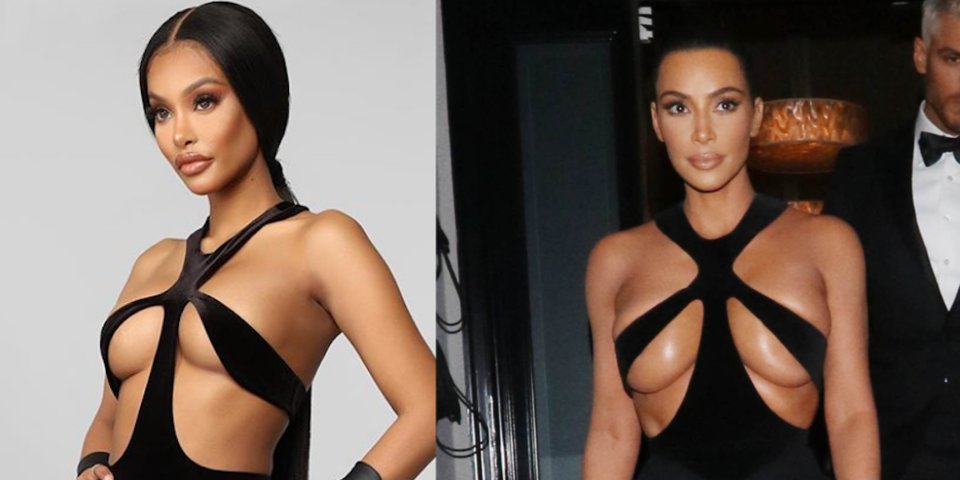 Kim Kardashian shoots down a conspiracy that she is in cahoots with Fashion Nova after the fast-fashion brand debuted a knock-off of her vintage gown