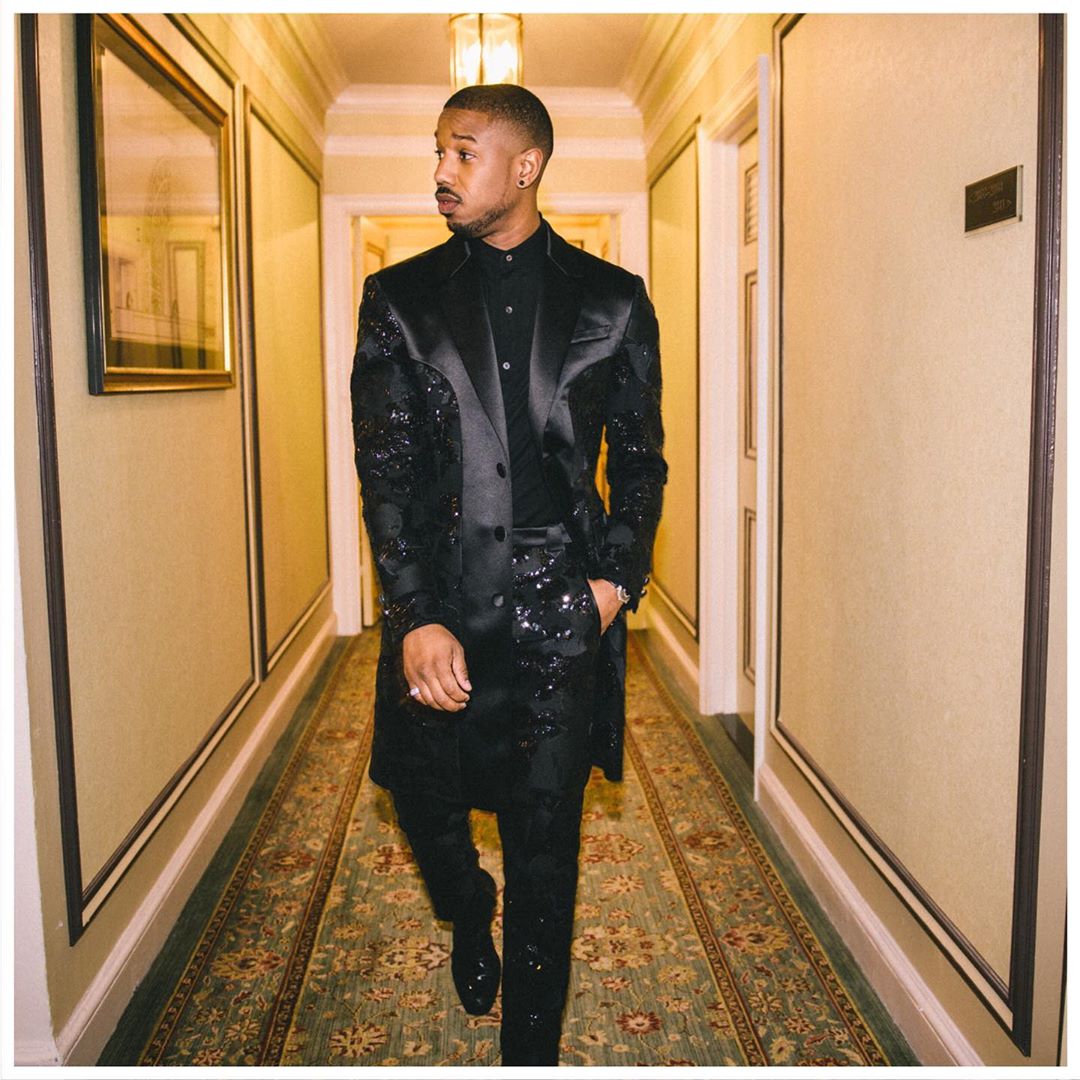 Follow his lead. #MichaelBJordan in a custom Coach tuxedo makes his way to the #MetGala. His single-breasted coat and matching trousers feature all-over Wild Beast embroidery composed of thousands of sequins. #MetGala2019 #CoachNY