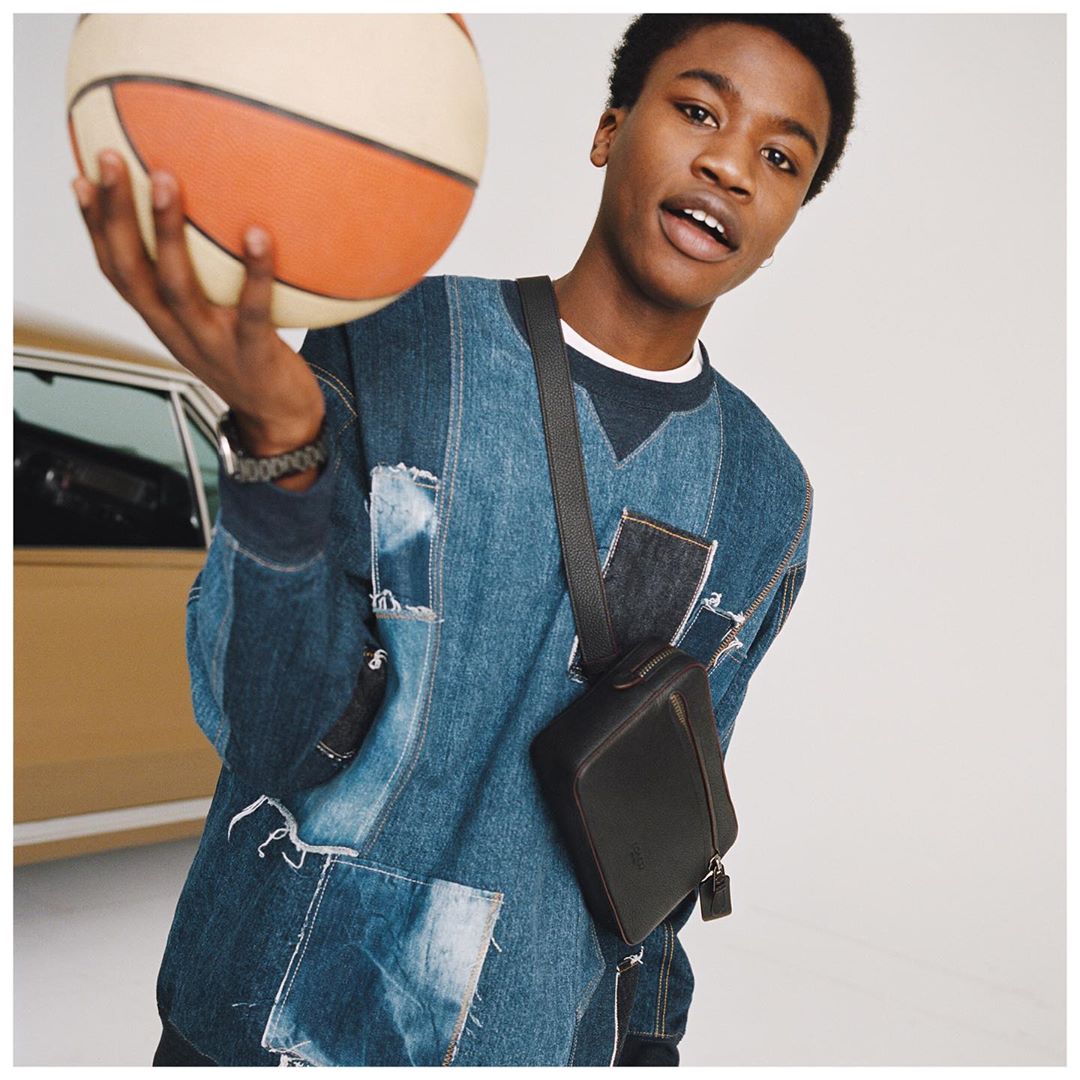 Got Game? Our Denim Patchwork Sweatshirt makes a sporty staple feel one-of-a-kind. #CoachNY