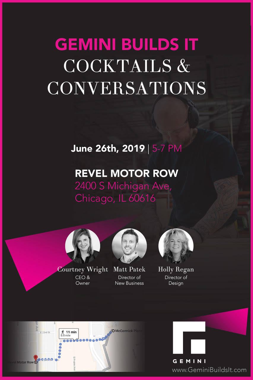 Cocktails & Conversations, Hosted By Gemini Builds It! Wednesday, June 26, 2019 at 5pm at RetailX in Chicago