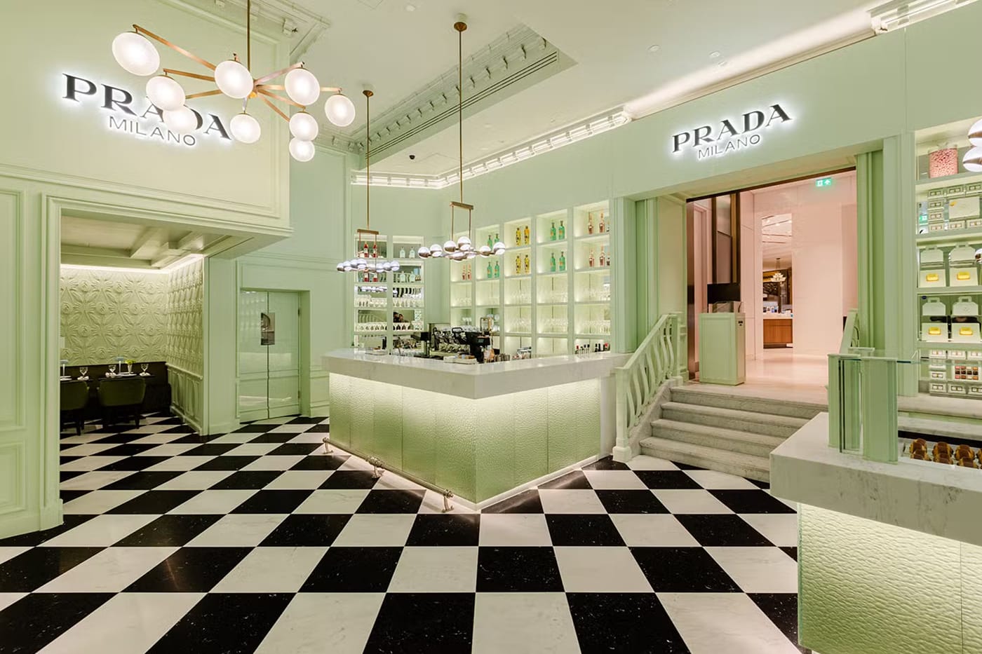 Inside Prada’s Uber-Stylish Pop-Up Cafe in Harrods’ London Megastore