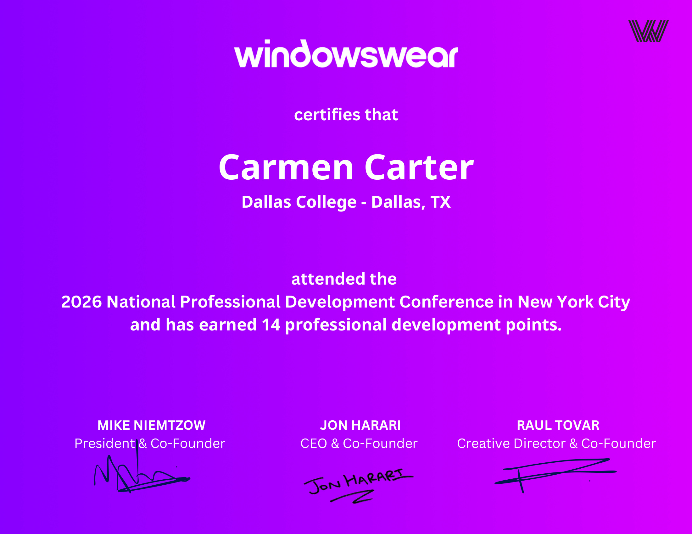 Carmen Carter — PD certificate